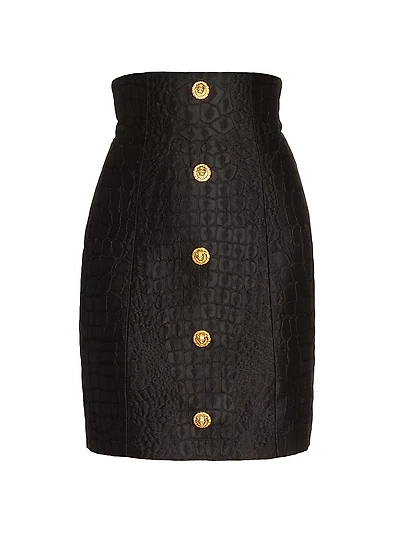 Croc-Embossed Jacquard High-Rise Miniskirt