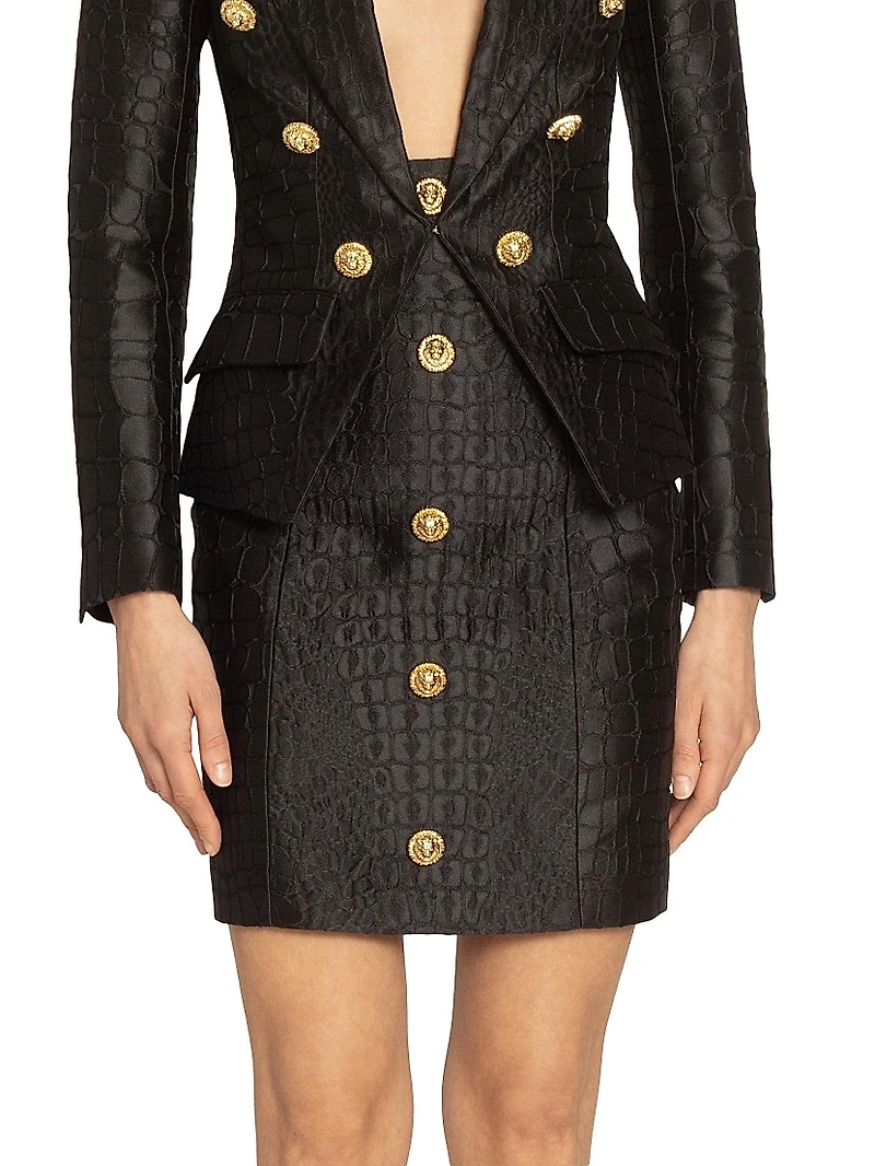 Croc-Embossed Jacquard High-Rise Miniskirt