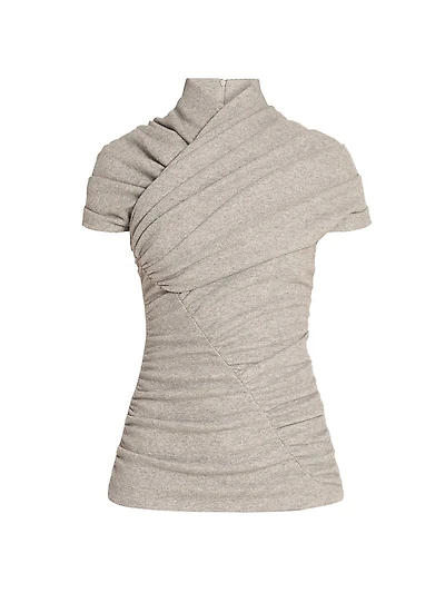 Virgin Wool-Cotton Blend Draped Top