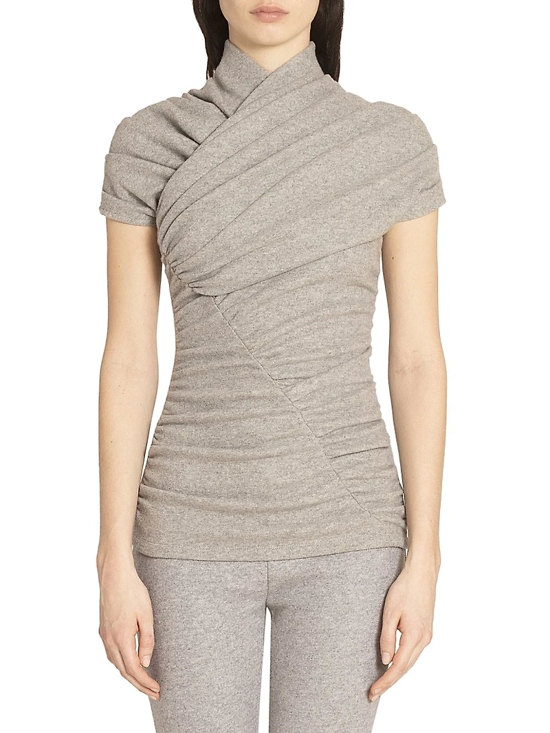 Virgin Wool-Cotton Blend Draped Top