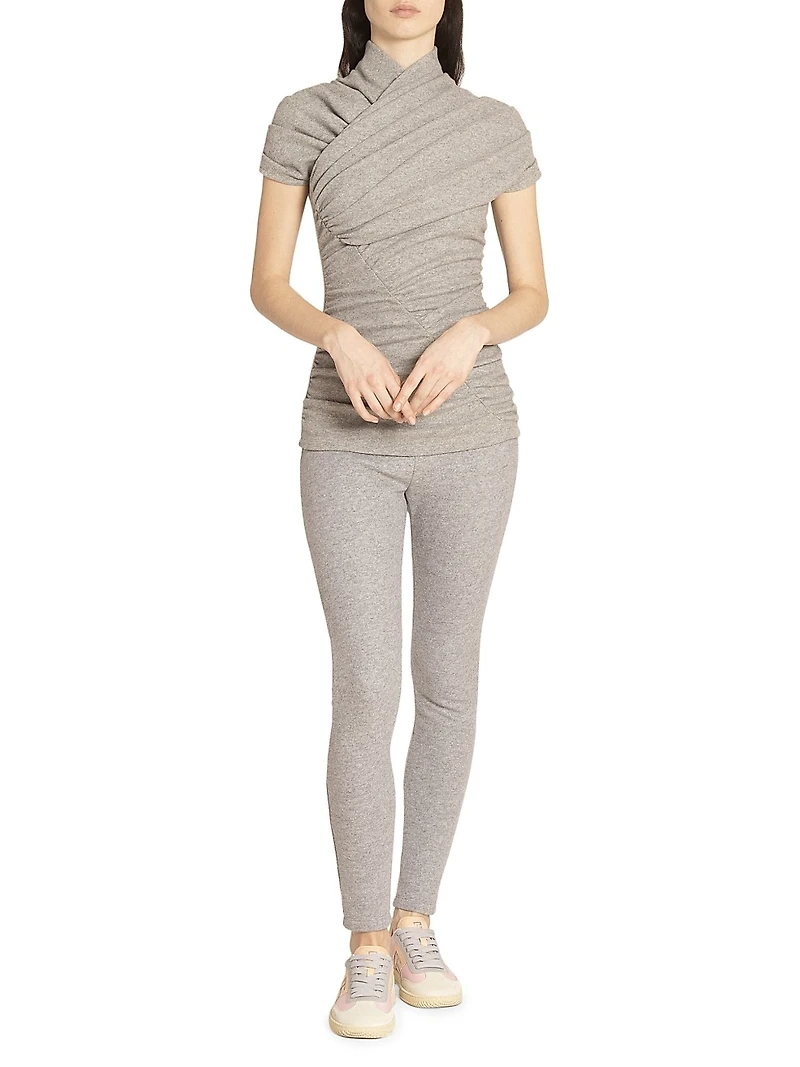 Virgin Wool-Cotton Blend Draped Top