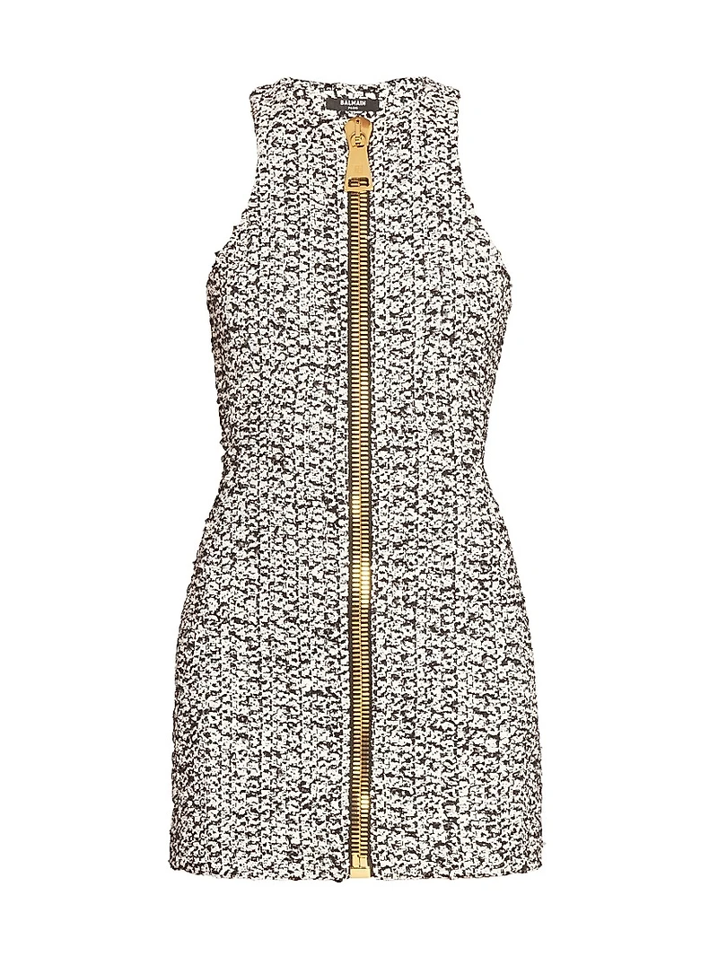Tweed Zip-Front Cotton-Blend Minidress