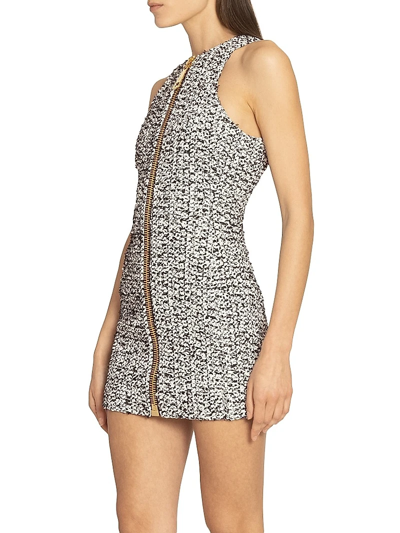 Tweed Zip-Front Cotton-Blend Minidress
