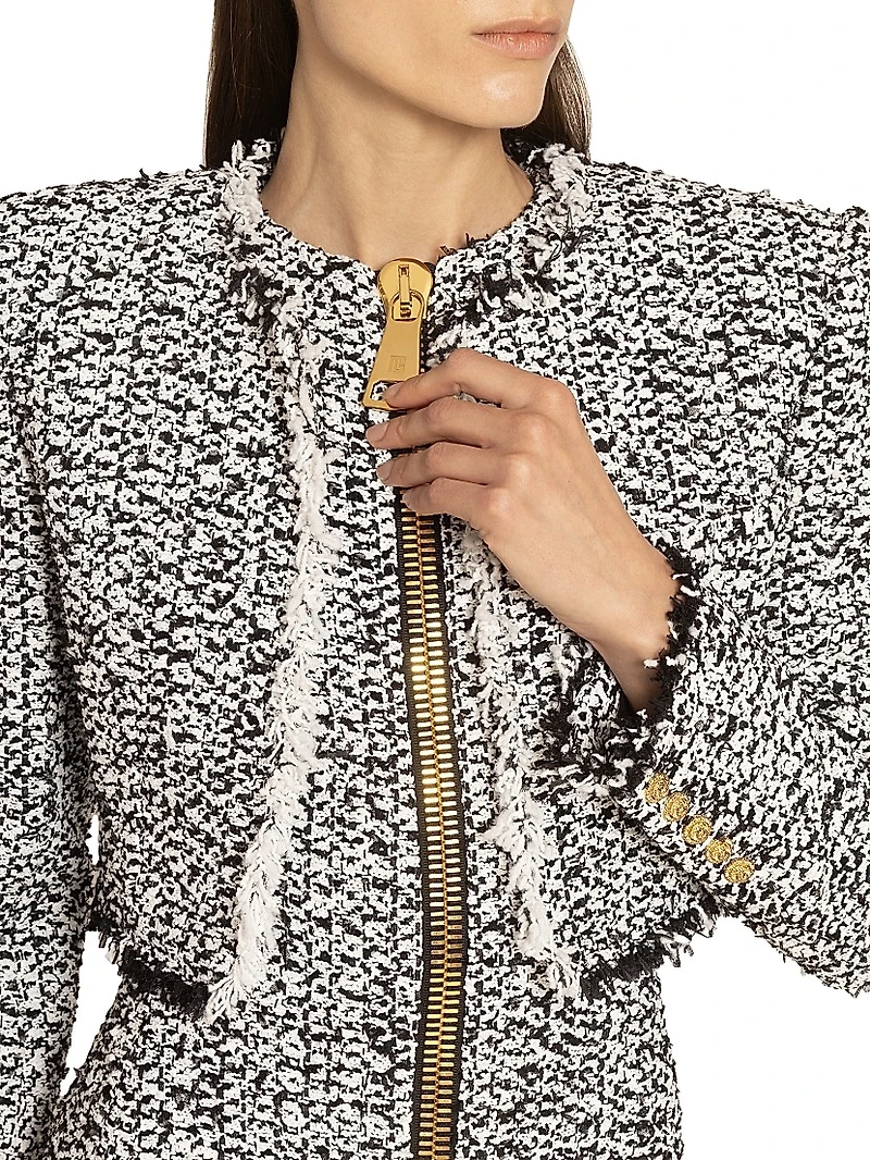 Tweed Zip-Front Cotton-Blend Minidress