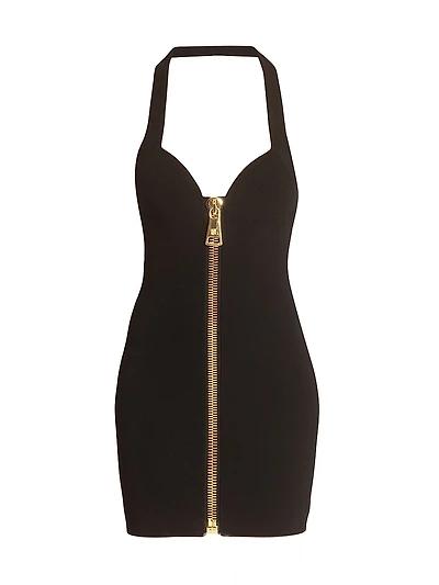 Zip-Front Jersey Halterneck Minidress