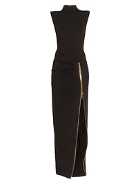 Zipped Slit Sleeveless Jersey Gown