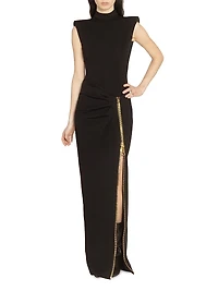 Zipped Slit Sleeveless Jersey Gown
