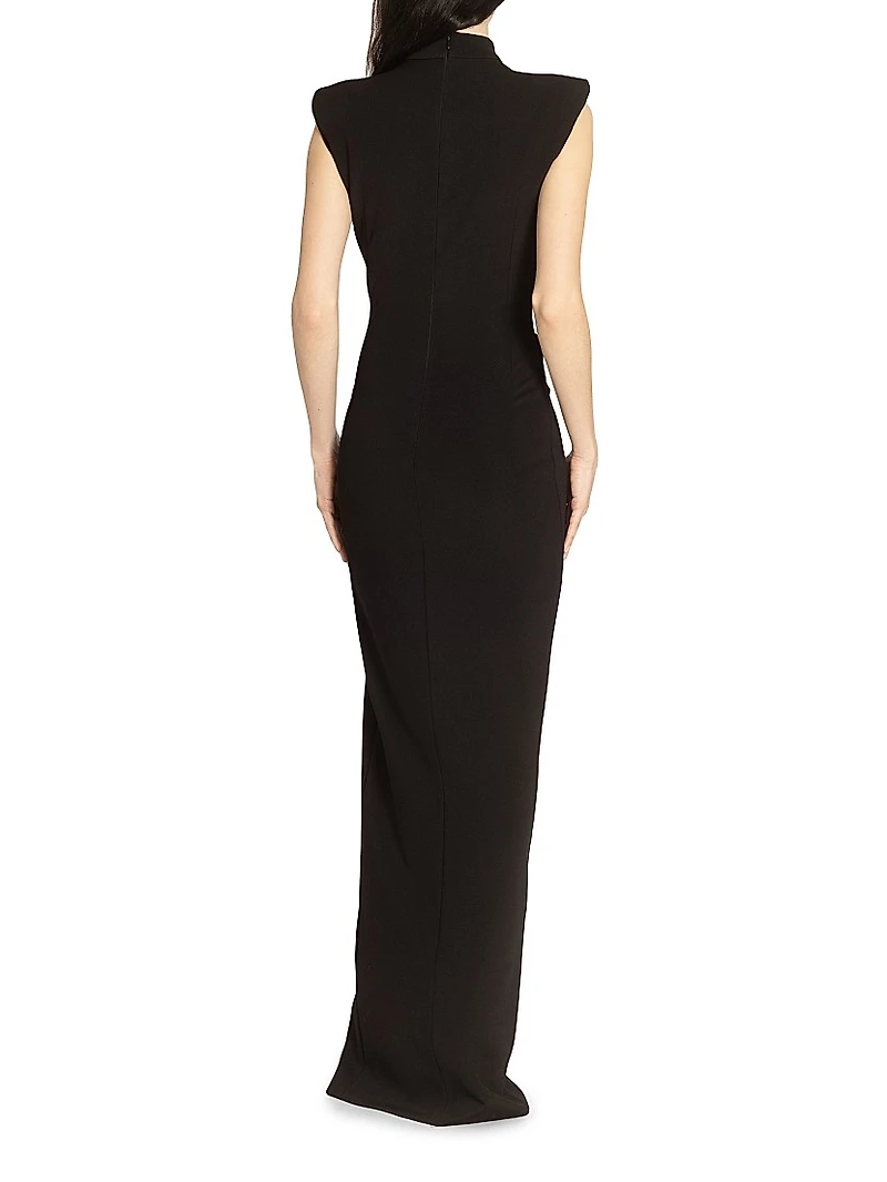 Zipped Slit Sleeveless Jersey Gown