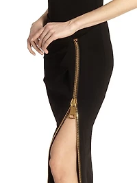 Zipped Slit Sleeveless Jersey Gown