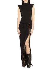 Zipped Slit Sleeveless Jersey Gown