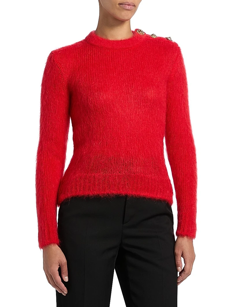 Mohair-Blend Three-Button Sweater