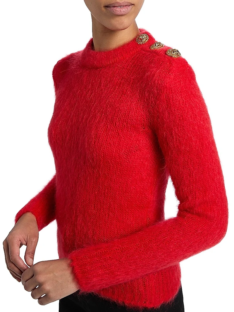 Mohair-Blend Three-Button Sweater