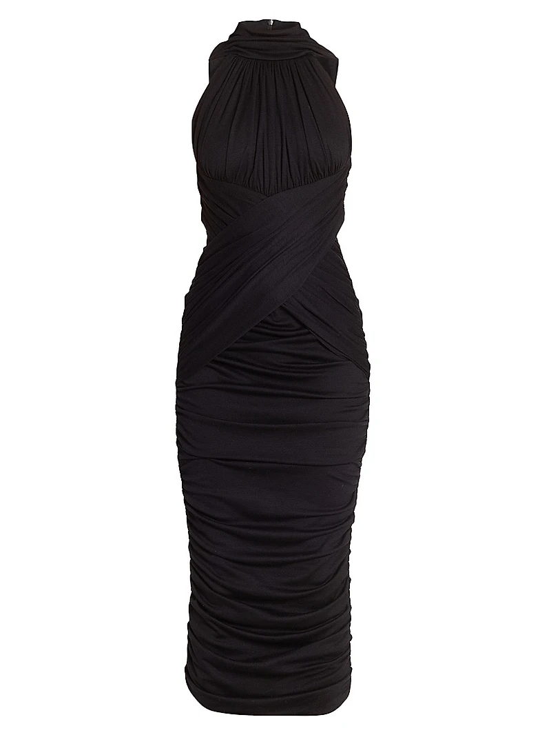 Ruched Wool Midi-Dress