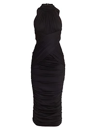 Ruched Wool Midi-Dress