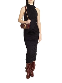 Ruched Wool Midi-Dress