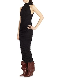 Ruched Wool Midi-Dress