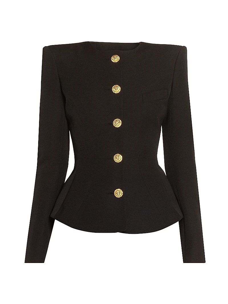 Grain de Poudre Buttoned Wool Basque Jacket