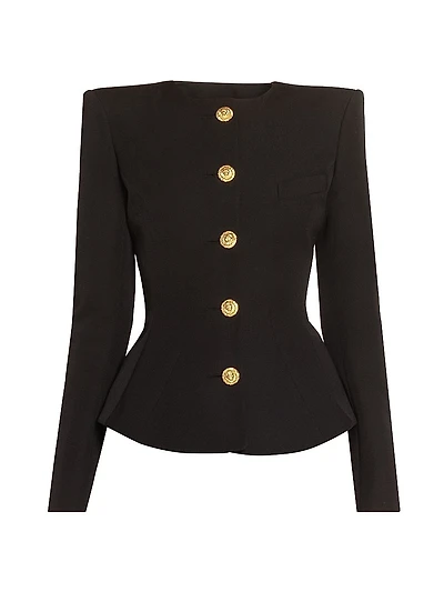 Grain de Poudre Buttoned Wool Basque Jacket