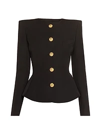 Grain de Poudre Buttoned Wool Basque Jacket