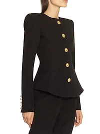 Grain de Poudre Buttoned Wool Basque Jacket