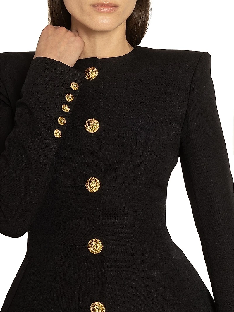 Grain de Poudre Buttoned Wool Basque Jacket