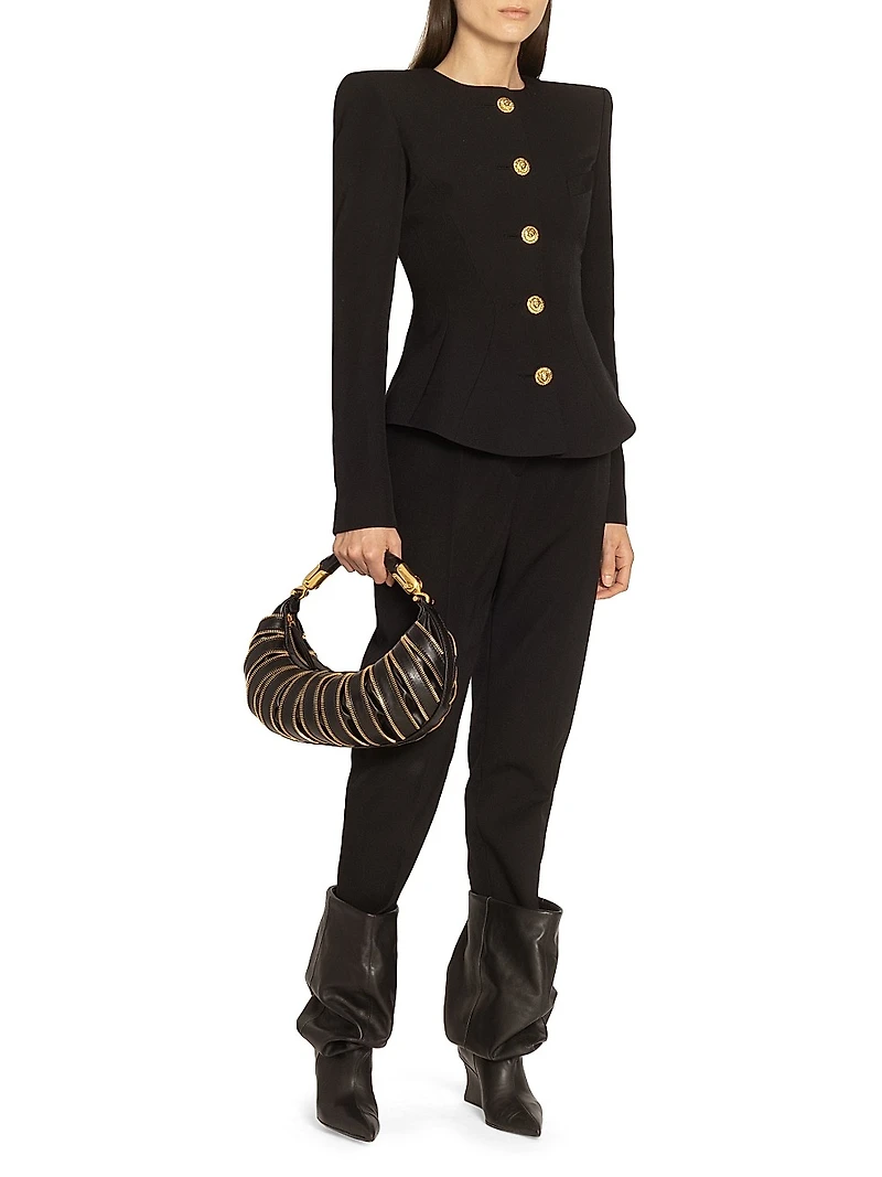 Grain de Poudre Buttoned Wool Basque Jacket