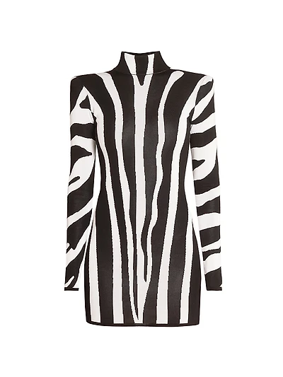 Zebra Intersia Knit Body-Con Minidress