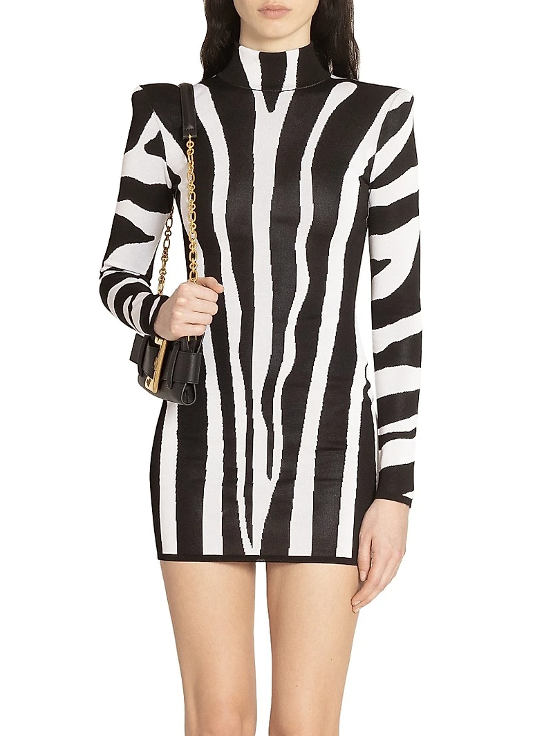 Zebra Intersia Knit Body-Con Minidress