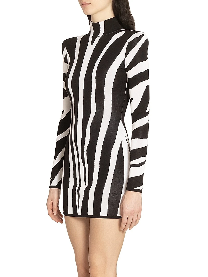 Zebra Intersia Knit Body-Con Minidress