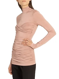 Ruched Long-Sleeve Stretch-Jersey Top