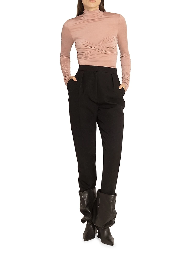 Ruched Long-Sleeve Stretch-Jersey Top