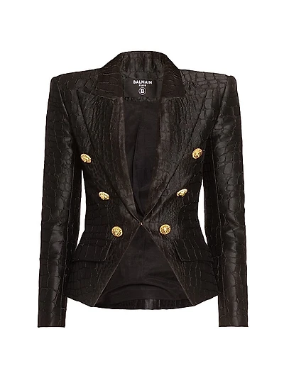 Croc-Embossed Jacquard Jacket