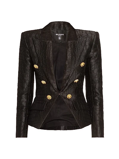 Croc-Embossed Jacquard Jacket
