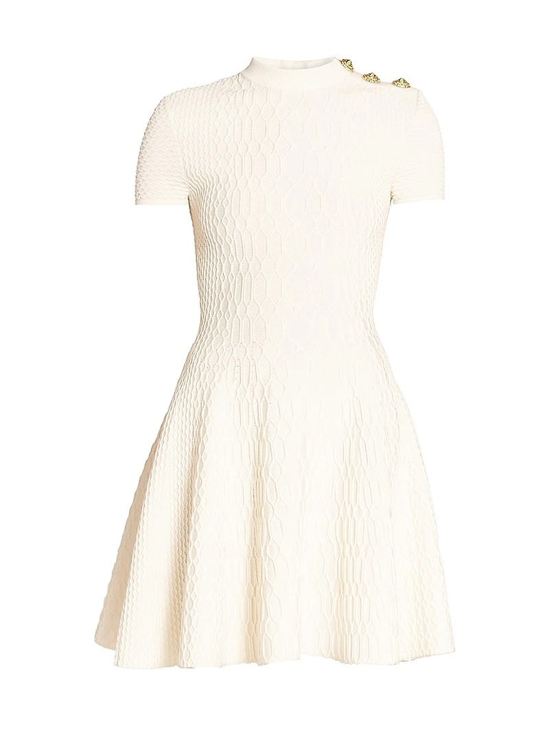 Croc-Embossed Knit Fit-And-Flare Minidress