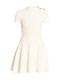 Croc-Embossed Knit Fit-And-Flare Minidress