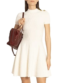 Croc-Embossed Knit Fit-And-Flare Minidress