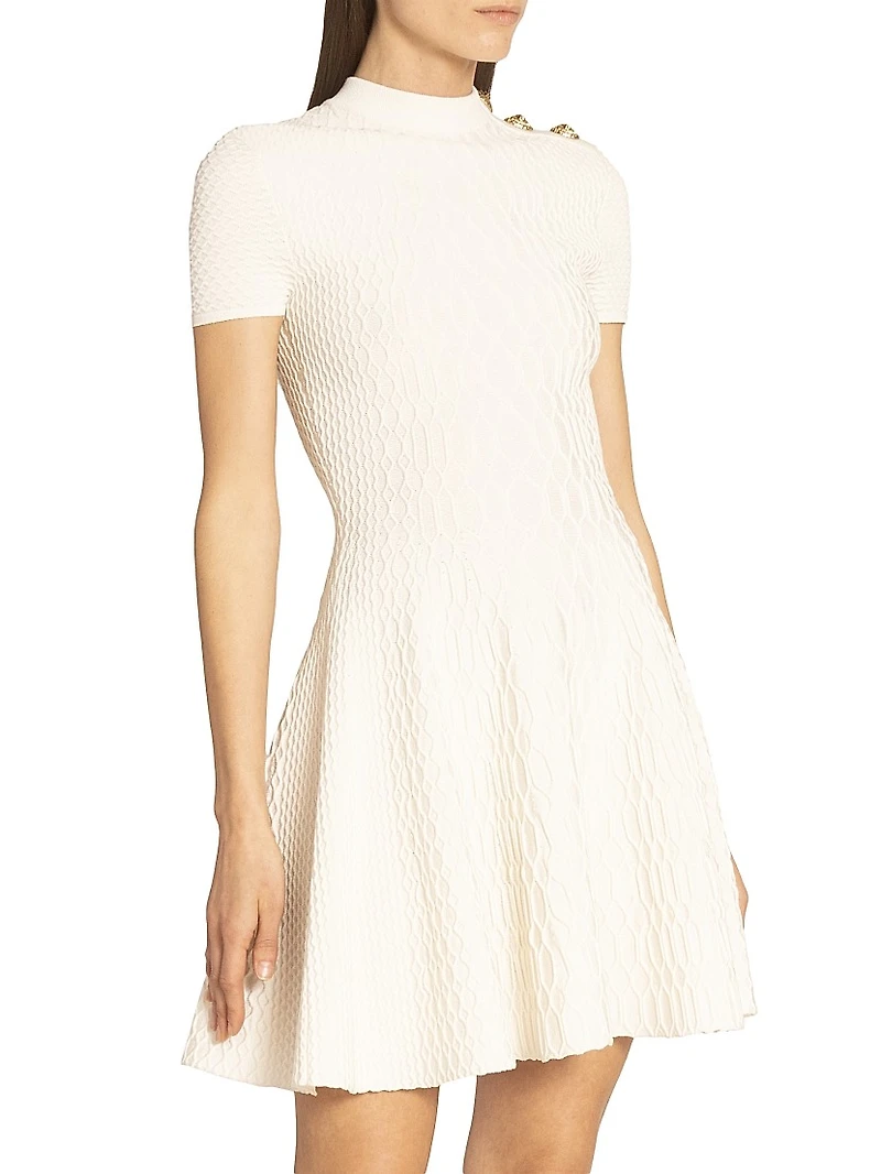 Croc-Embossed Knit Fit-And-Flare Minidress