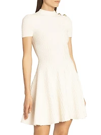 Croc-Embossed Knit Fit-And-Flare Minidress