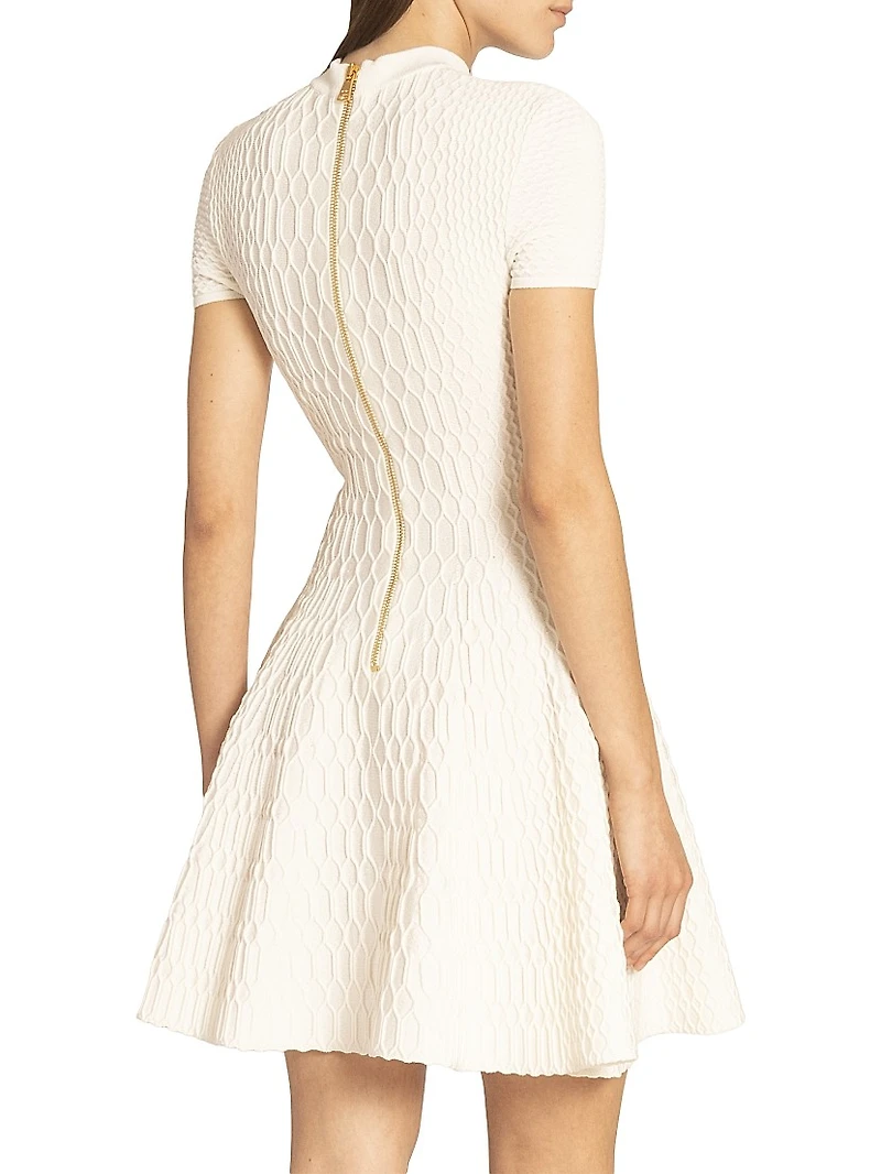 Croc-Embossed Knit Fit-And-Flare Minidress