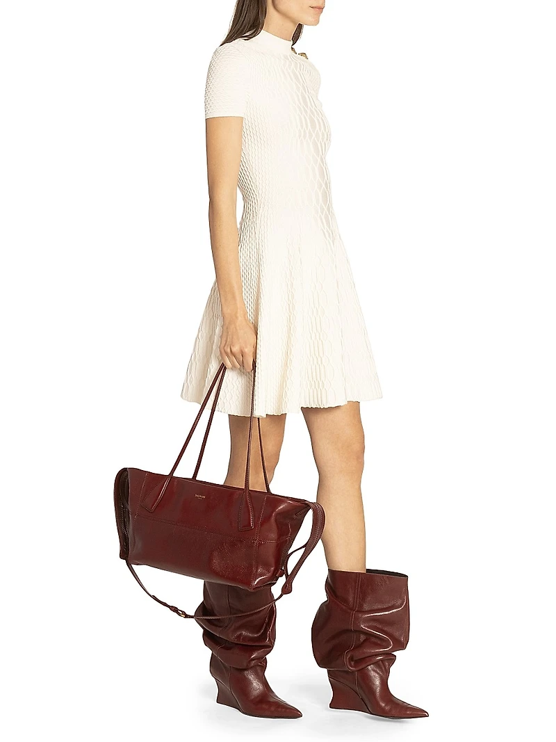 Croc-Embossed Knit Fit-And-Flare Minidress