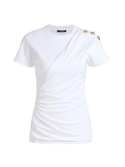 Three-Button Ruched T-Shirt