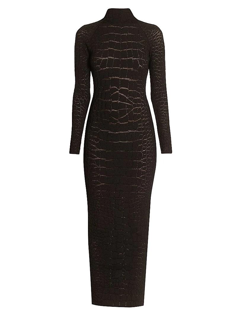 Croc-Effect Knit Open-Back Maxi Dress