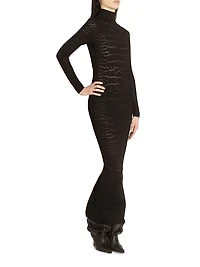 Croc-Effect Knit Open-Back Maxi Dress