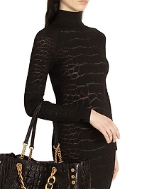 Croc-Effect Knit Open-Back Maxi Dress