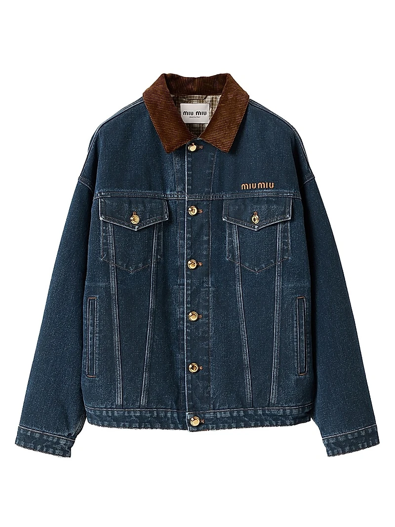 Flocked Denim and Velvet Blouson Jacket
