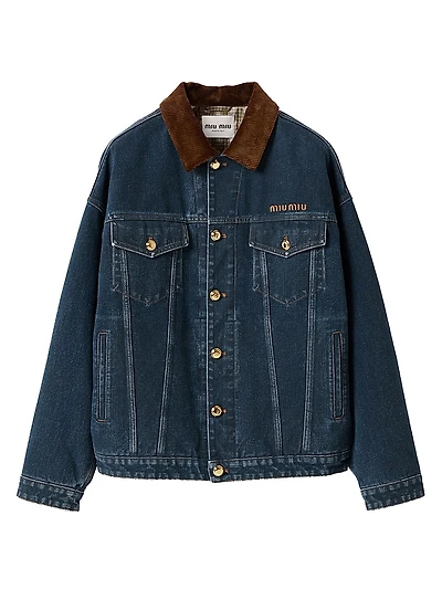 Flocked Denim and Velvet Blouson Jacket