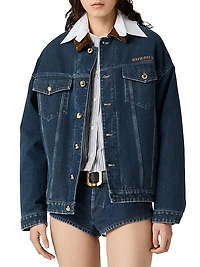 Flocked Denim and Velvet Blouson Jacket