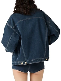 Flocked Denim and Velvet Blouson Jacket