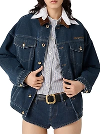 Flocked Denim and Velvet Blouson Jacket
