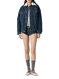Flocked Denim and Velvet Blouson Jacket